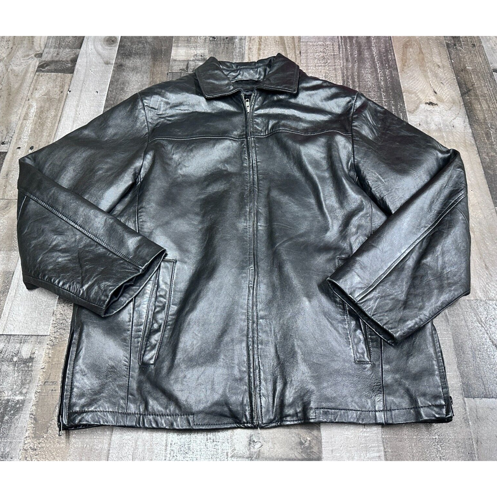 Dunne‎ & Cole Classic Black Leather Mens Jacket Size XL In Great Shape Vintage